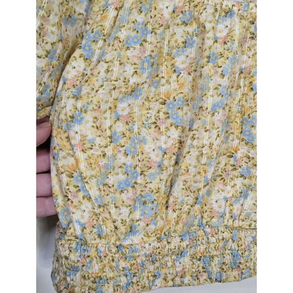 American Eagle Outfitters Yellow Floral Short Sleeve Crop Top - Size Small - Picture 3 of 6